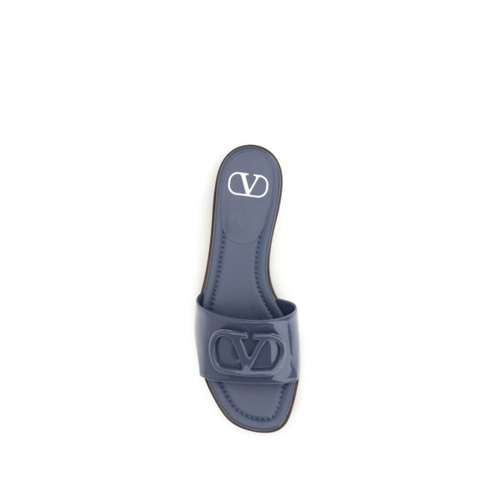 Valentino Garavani Blue Calf Leather Bos Taurus Flat Women's Sandals - Picture 4 of 4